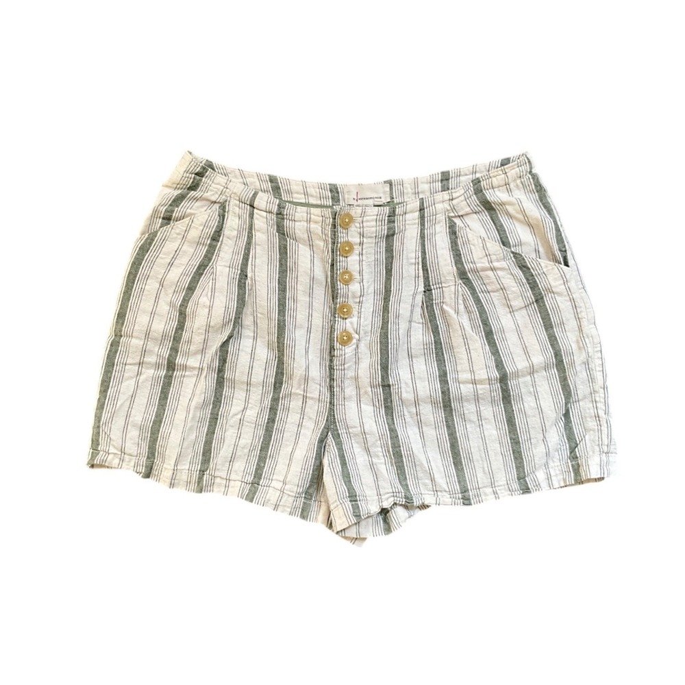 Anthropologie Linen Blend Striped Shorts Pleated Button Front High‎ Rise 14